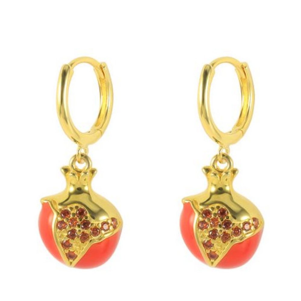 18k Gold Plated 925 Sterling Silver Pomegranate Drop Earrings, Armenian …